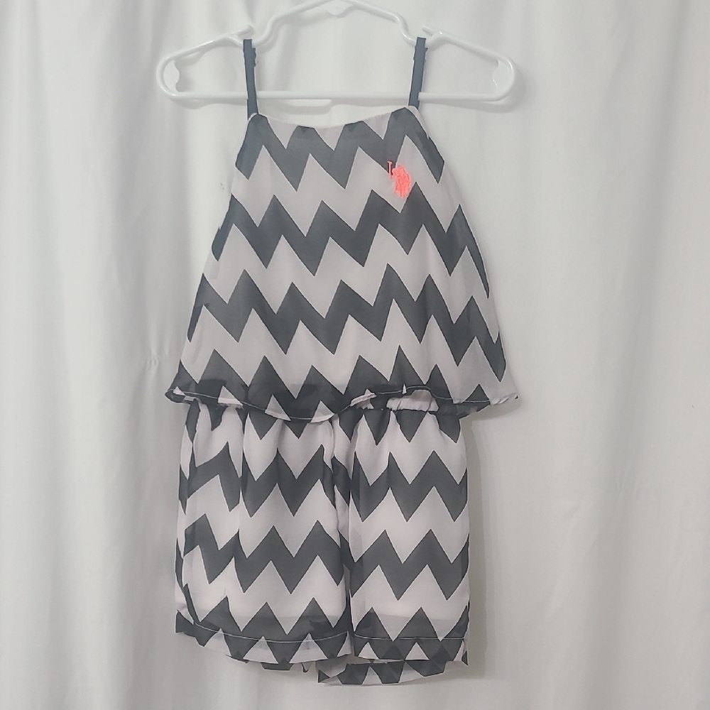 U.S. Polo Assn. Black and White Chevron Kids Romper